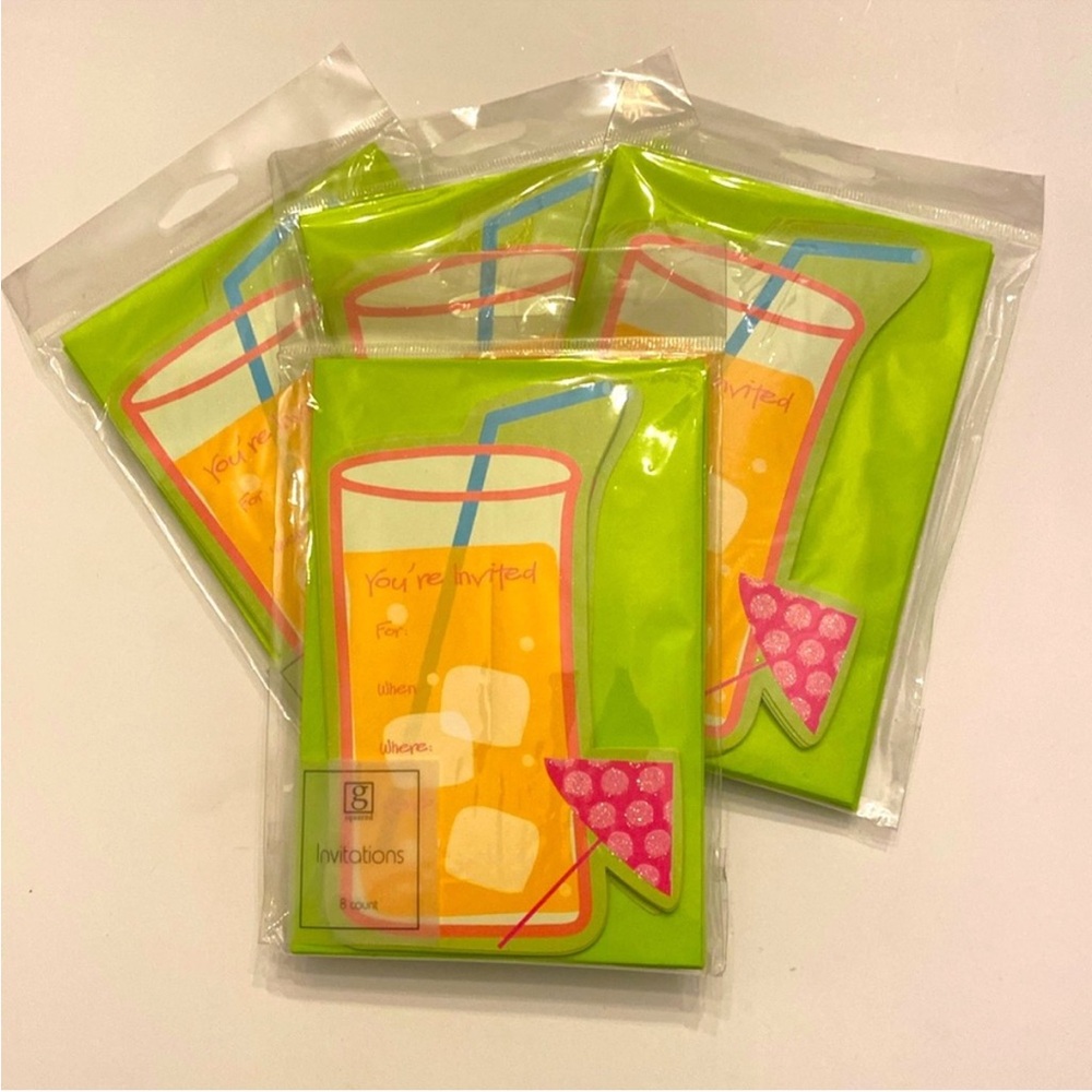 G Squared Tiki Beach 24 Cookout Cocktail Tropical Invitations Green Pink NWT OS
